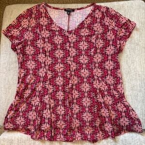 Roz & Ali Pink Geo-Print V-Neck Short Sleeve Top